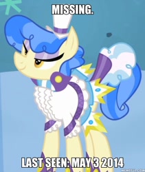 Size: 600x712 | Tagged: safe, edit, edited screencap, screencap, character:sapphire shores, episode:a dog and pony show, g4, my little pony: friendship is magic, cropped, image macro, meme, missing