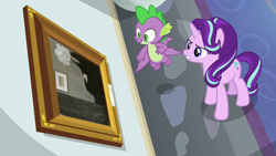 Size: 1280x720 | Tagged: safe, edit, edited screencap, screencap, character:spike, character:starlight glimmer, species:dragon, episode:a matter of principals, g4, my little pony: friendship is magic, bean, bust, exploitable meme, meme, mr bean, portrait, whistler's mother, winged spike