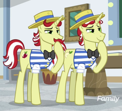 Size: 5679x5150 | Tagged: safe, edit, edited screencap, screencap, character:flam, character:flim, species:pony, species:unicorn, episode:friendship university, g4, my little pony: friendship is magic, absurd resolution, bow tie, clothing, discovery family logo, exploitable meme, filing cabinet, glimmerposting, hat, meme