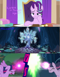 Size: 1414x1818 | Tagged: safe, edit, edited screencap, screencap, character:mean twilight sparkle, character:starlight glimmer, character:tree of harmony, character:twilight sparkle, character:twilight sparkle (alicorn), species:alicorn, species:pony, species:unicorn, episode:a matter of principals, episode:the mean 6, g4, my little pony: friendship is magic, clone, comic, screencap comic, tree of harmony