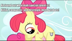 Size: 960x548 | Tagged: safe, edit, edited screencap, screencap, character:apple bloom, character:pinkie pie, species:earth pony, species:pony, alternate cutie mark, cutie mark, decepticon, female, filly, mare, roflbot, solo focus, transformers
