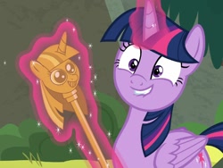 Size: 1024x768 | Tagged: safe, edit, edited screencap, screencap, character:twilight sparkle, character:twilight sparkle (alicorn), species:alicorn, species:pony, episode:surf and/or turf, g4, my little pony: friendship is magic, female, meme, scepter, solo, twilight scepter