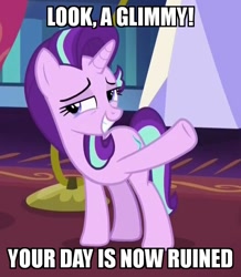 Size: 528x606 | Tagged: safe, edit, edited screencap, screencap, character:starlight glimmer, episode:triple threat, g4, my little pony: friendship is magic, 4chan, bad end, bait, cropped, cute, female, meme, sarcasm, solo, your day is ruined