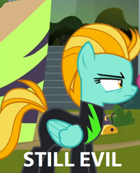 Size: 552x680 | Tagged: safe, edit, edited screencap, screencap, character:lightning dust, species:pegasus, species:pony, episode:the washouts, g4, my little pony: friendship is magic, clothing, downvote bait, drama bait, evil, female, lightning dust drama, mare, op is a duck, op is trying to start shit, op isn't even trying anymore, op wants attention, solo, uniform, washouts uniform