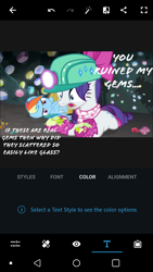 Size: 720x1280 | Tagged: safe, edit, edited screencap, screencap, character:rainbow dash, character:rarity, species:pegasus, species:pony, species:unicorn, episode:the end in friend, g4, my little pony: friendship is magic, boots, duo, female, gem, gem cave, glitter boots, helmet, mare, mining helmet, neckerchief, photo, photo edit, shattered, shoes, text