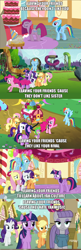 Size: 590x1819 | Tagged: safe, edit, edited screencap, screencap, character:applejack, character:fluttershy, character:maud pie, character:pinkie pie, character:rainbow dash, character:rarity, character:twilight sparkle, character:twilight sparkle (alicorn), species:alicorn, species:pony, episode:maud pie, episode:party of one, episode:party pooped, episode:pinkie pride, episode:yakity-sax, g4, my little pony: friendship is magic, balloon, comic, comparison, mane six, party cannon, screencap comic, text