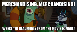 Size: 1920x804 | Tagged: safe, edit, edited screencap, screencap, character:murdock, character:storm king, species:anthro, my little pony: the movie (2017), bobblehead, derp, image macro, meme, merchandising, money, parrot pirates, pirate, prosthetic beak, solo, spaceballs the tag, tongue out, toy