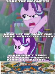 Size: 500x667 | Tagged: safe, edit, edited screencap, screencap, character:starlight glimmer, species:kirin, episode:sounds of silence, g4, my little pony: friendship is magic, dialogue, discovery family logo, implied autumn blaze, no fun allowed, the mask, the mask: the animated series