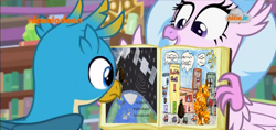Size: 1569x738 | Tagged: safe, edit, edited screencap, screencap, character:gallus, character:silverstream, episode:what lies beneath, g4, my little pony: friendship is magic, bob, book, smg4, the book of bob