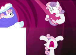 Size: 1406x1036 | Tagged: safe, edit, edited screencap, screencap, character:rarity, character:sweetie belle, episode:for whom the sweetie belle toils, comic, eaten alive, internal, nose in the air, screencap comic, uvula, volumetric mouth, vore