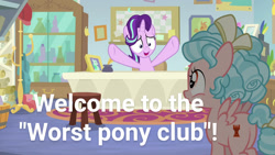 Size: 1280x720 | Tagged: safe, edit, edited screencap, screencap, character:cozy glow, character:starlight glimmer, species:pegasus, species:pony, episode:marks for effort, g4, my little pony: friendship is magic, abuse, blatant lies, butt, cozy glutes, cozybuse, drama, drama bait, female, filly, foal, glimmerbuse, op is a duck, plot, starlight drama, worst pony