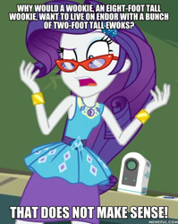 Size: 600x753 | Tagged: safe, edit, edited screencap, screencap, character:rarity, episode:happily ever after party, g4, my little pony: equestria girls, my little pony:equestria girls, bracelet, chewbacca defense, geode of shielding, glasses, glasses rarity, happily ever after party: rarity, image macro, jewelry, johnnie cochran, johnny cochran, magical geodes, meme, memeful.com, obligatory pony, rarity's glasses, south park