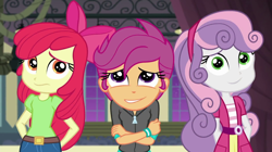 Size: 1278x718 | Tagged: safe, edit, edited screencap, screencap, character:apple bloom, character:scootaloo, character:sweetie belle, species:pegasus, species:pony, episode:happily ever after party, g4, my little pony: equestria girls, my little pony:equestria girls, cute, cutie mark crusaders, happily ever after party: rainbow dash, inverted mouth