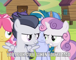 Size: 982x764 | Tagged: safe, edit, edited screencap, screencap, character:kettle corn, character:rumble, character:skeedaddle, character:sweetie belle, species:pegasus, species:pony, species:unicorn, ship:rumbelle, episode:marks and recreation, g4, my little pony: friendship is magic, colt, cropped, female, filly, foal, image macro, implied rumbelle, male, meme, shipping, straight