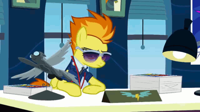 Size: 640x360 | Tagged: safe, edit, edited screencap, screencap, character:spitfire, episode:wonderbolts academy, animated, desk, image macro, office, spitfire's eyebrows, window