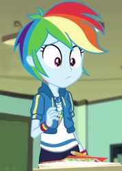 Size: 353x495 | Tagged: safe, edit, edited screencap, screencap, character:rainbow dash, episode:the last day of school, g4, my little pony: equestria girls, my little pony:equestria girls, alternate hairstyle, cropped, female, geode of super speed, magical geodes, short hair, short hair rainbow dash