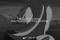 Size: 800x534 | Tagged: safe, edit, edited screencap, screencap, character:starlight glimmer, species:pony, species:unicorn, episode:the cutie re-mark, alternate timeline, ashlands timeline, barren, believe in something, black and white, female, grayscale, implied genocide, just do it, mare, meme, monochrome, nike, post-apocalyptic, solo, wasteland