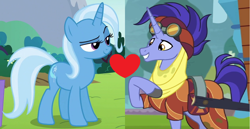 Size: 1372x706 | Tagged: safe, edit, edited screencap, screencap, character:hoo'far, character:trixie, species:pony, species:unicorn, ship:trixfar, episode:on the road to friendship, female, male, mare, saddle arabian, shipping, shipping domino, stallion, straight