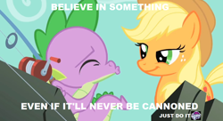 Size: 944x512 | Tagged: safe, edit, edited screencap, screencap, character:applejack, character:spike, ship:applespike, episode:a dog and pony show, g4, my little pony: friendship is magic, female, male, meme, shipping, straight