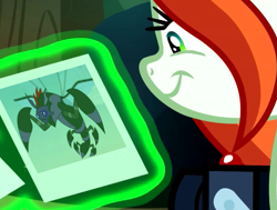 Size: 813x615 | Tagged: safe, edit, edited screencap, screencap, character:crackle cosette, character:pharynx, character:queen chrysalis, episode:the mean 6, episode:to change a changeling, g4, my little pony: friendship is magic, camera, changeling mega evolution, chrysalis' picture, cropped, disguise, disguised changeling, exploitable meme, female, meme, polaroid, solo