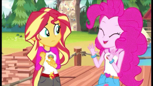 Size: 498x280 | Tagged: safe, edit, edited screencap, screencap, character:pinkie pie, character:sunset shimmer, equestria girls:legend of everfree, g4, my little pony: equestria girls, my little pony:equestria girls, animated, cat, cursed image, funny, funny as hell, gif, meme, not salmon, op is a genius, plop, sunset sees things, wat, wheelchair cat