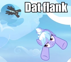 Size: 823x715 | Tagged: safe, edit, edited screencap, screencap, character:cloudchaser, character:thunderlane, species:pegasus, species:pony, episode:wonderbolts academy, caption, dat butt, female, image macro, male, mare, meme, out of context, plot, stallion