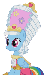 Size: 397x647 | Tagged: safe, edit, edited screencap, screencap, character:rainbow dash, episode:swarm of the century, g4, my little pony: friendship is magic, background removed, fabulous, female, mare antoinette, marie antoinette, rainbow dash always dresses in style, simple background, sitting, solo, transparent background, wig