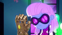 Size: 1920x1080 | Tagged: safe, edit, edited screencap, screencap, character:photo finish, episode:a photo booth story, eqg summertime shorts, g4, my little pony: equestria girls, my little pony:equestria girls, avengers: infinity war, female, glasses, infinity gauntlet, solo