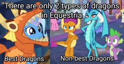 Size: 1198x624 | Tagged: safe, edit, edited screencap, screencap, character:princess ember, character:smolder, character:spike, character:trixie, species:dragon, species:pony, species:unicorn, episode:school daze, episode:uncommon bond, g4, my little pony: friendship is magic, adorable face, best dragon, board game, clothing, cropped, crossed arms, cute, diatrixes, dragon costume, dragon pit, dragoness, female, glowing horn, hand on hip, insane troll logic, op is a silly pony, smiling, text