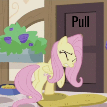 Size: 350x350 | Tagged: safe, edit, edited screencap, screencap, character:fluttershy, species:pegasus, species:pony, episode:fluttershy leans in, g4, my little pony: friendship is magic, animated, cropped, eyes closed, female, fluttershy vs door, gritted teeth, loop, mare, pull, pushing, solo