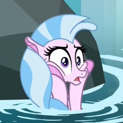 Size: 780x780 | Tagged: safe, edit, edited screencap, screencap, character:silverstream, species:seapony (g4), episode:what lies beneath, g4, my little pony: friendship is magic, cropped, female, hooves on cheeks, nightmare cave, panic, panic attack, panicking, reaction image, rock, scared, water, wide eyes
