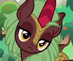 Size: 1280x1080 | Tagged: safe, edit, screencap, character:cinder glow, character:summer flare, species:kirin, episode:sounds of silence, g4, my little pony: friendship is magic, background kirin, cropped, cute, frown, head tilt, lidded eyes, solo