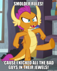 Size: 600x745 | Tagged: safe, edit, edited screencap, screencap, character:smolder, species:dragon, episode:molt down, g4, my little pony: friendship is magic, claws, cropped, dragon wings, dragoness, family guy, fangs, female, horns, image macro, meme, open mouth, solo, wings