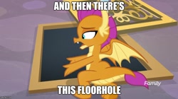 Size: 888x499 | Tagged: safe, edit, edited screencap, screencap, character:smolder, species:dragon, episode:what lies beneath, g4, my little pony: friendship is magic, claws, discovery family logo, dragon wings, dragoness, exploitable meme, fangs, female, horns, image macro, meme, open mouth, solo, spread wings, text, wings