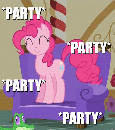 Size: 395x445 | Tagged: safe, edit, edited screencap, screencap, character:gummy, character:pinkie pie, species:earth pony, species:pony, episode:just for sidekicks, g4, my little pony: friendship is magic, adorable face, alligator, animated, best pony, couch, cropped, cute, diapinkes, excited, female, gif, happy, hopping, image macro, jumping, loop, mare, meme, party, pinkie being pinkie, pinkie pie is amused, smiley face, sugarcube corner, that pony sure does love parties