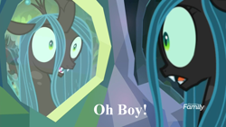 Size: 1920x1080 | Tagged: safe, edit, edited screencap, screencap, character:ocellus, character:queen chrysalis, species:changeling, episode:what lies beneath, g4, my little pony: friendship is magic, changeling queen, disguise, disguised changeling, female, nightmare cave, quantum leap, reflection, sam beckett, solo
