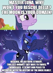 Size: 500x687 | Tagged: safe, edit, edited screencap, screencap, character:princess luna, character:twilight sparkle, species:alicorn, species:pony, comic:the epilogue, spoilers for another series, comic, della duck, ducktales, fanfic art, female, image macro, mare, meme, moon, screencap comic