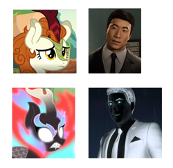 Size: 954x926 | Tagged: safe, edit, edited screencap, screencap, character:autumn blaze, species:kirin, episode:sounds of silence, g4, my little pony: friendship is magic, spoilers for another series, fire, mane of fire, martin li, mister negative, mr. negative, nirik, spider-man