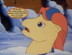 Size: 546x416 | Tagged: safe, edit, edited screencap, screencap, character:tex (g1), episode:somnambula, g1, my little pony 'n friends, censored vulgarity, cropped, dialogue, grawlixes, snow, speech bubble, text