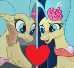 Size: 1209x1119 | Tagged: safe, edit, edited screencap, screencap, character:princess skystar, species:classical hippogriff, species:hippogriff, species:seapony (g4), my little pony: the movie (2017), cropped, female, heart, lesbian, ponidox, self ponidox, selfcest, shipping, shipping domino, skysky