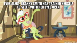 Size: 600x337 | Tagged: safe, edit, edited screencap, screencap, character:granny smith, species:earth pony, species:pony, episode:family appreciation day, g4, my little pony: friendship is magic, female, image macro, mare, meme, mermaid man and barnacle boy, spongebob squarepants, text