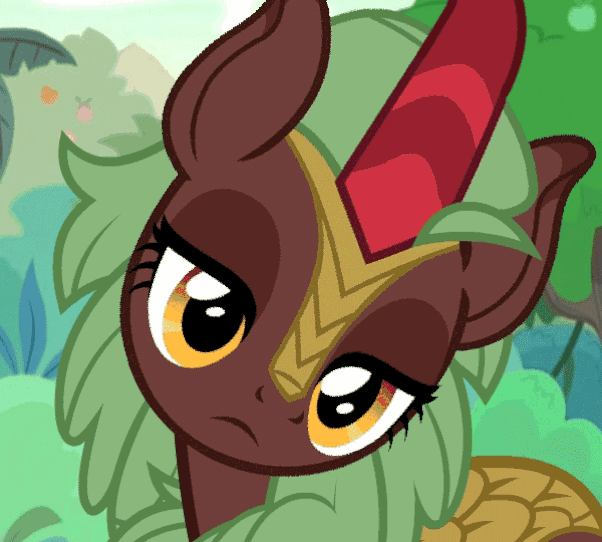 Size: 602x542 | Tagged: safe, edit, edited screencap, screencap, character:cinder glow, character:summer flare, species:kirin, episode:sounds of silence, g4, my little pony: friendship is magic, animated, background kirin, cropped, head spin, head tilt, perfect loop, solo, you spin me right round