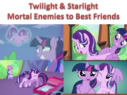 Size: 960x720 | Tagged: safe, edit, edited screencap, screencap, character:starlight glimmer, character:twilight sparkle, character:twilight sparkle (alicorn), species:alicorn, species:pony, episode:celestial advice, episode:father knows beast, episode:the crystalling, episode:the cutie re-mark, g4, my little pony: friendship is magic, best friends, crying, duo, duo female, female, hug, levitation, magic, self-levitation, telekinesis, winghug