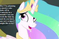 Size: 864x576 | Tagged: safe, edit, edited screencap, screencap, character:princess celestia, equestria girls:forgotten friendship, g4, my little pony: equestria girls, my little pony:equestria girls, bronybait, cake, cakelestia, cropped, crown, cute, cutelestia, dialogue, food, jewelry, regalia, smiling, that pony sure does love cakes