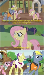 Size: 604x1019 | Tagged: safe, edit, edited screencap, screencap, character:dandy grandeur, character:fluttershy, character:hard hat, character:wrangler, species:pony, episode:fluttershy leans in, g4, my little pony: friendship is magic, comic, duck the great western engine, gordon the big engine, hard hat, hat, henry the green engine, james the red engine, pop goes the diesel, screencap comic, thomas and friends, thomas the tank engine