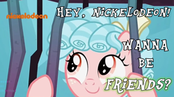 Size: 1096x614 | Tagged: safe, edit, edited screencap, screencap, character:cozy glow, species:pony, episode:school raze, g4, my little pony: friendship is magic, bars, bow, cage, cozybetes, cute, dialogue, female, filly, foal, hair bow, it's a trap, logo, meme, nickelodeon, smiling, solo, tartarus, text, wanna be friends?