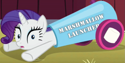 Size: 697x351 | Tagged: safe, edit, edited screencap, screencap, character:rarity, species:pony, species:unicorn, episode:spike at your service, g4, my little pony: friendship is magic, cannon, cropped, female, mare, pony cannonball, rarity is a marshmallow, solo