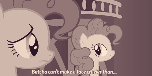 Size: 500x250 | Tagged: safe, edit, edited screencap, screencap, character:pinkie pie, episode:too many pinkie pies, g4, my little pony: friendship is magic, animated, clone, clothing, funny face, g3 faic, monochrome, multeity, pinkie clone, sepia, too much pink energy is dangerous