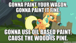 Size: 600x337 | Tagged: safe, edit, edited screencap, screencap, character:applejack, episode:made in manehattan, g4, my little pony: friendship is magic, female, image macro, meme, messy mane, paint, paint your wagon, paintbrush, solo, text, the simpsons