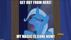 Size: 888x499 | Tagged: safe, edit, edited screencap, screencap, character:trixie, species:pony, species:unicorn, episode:no second prances, episode:school raze, g4, my little pony: friendship is magic, crying, discovery family logo, female, image macro, meme, solo, tearjerker, text, trixie yells at everything